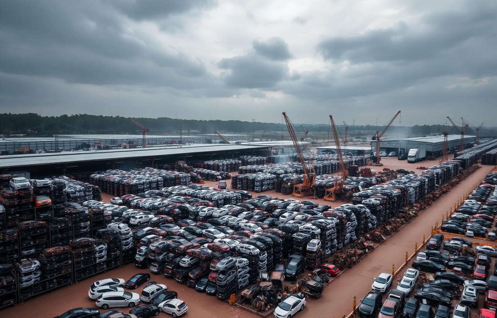 Aerial view of Wayne Automotive Recyclers automotive salvage yard in Michigan